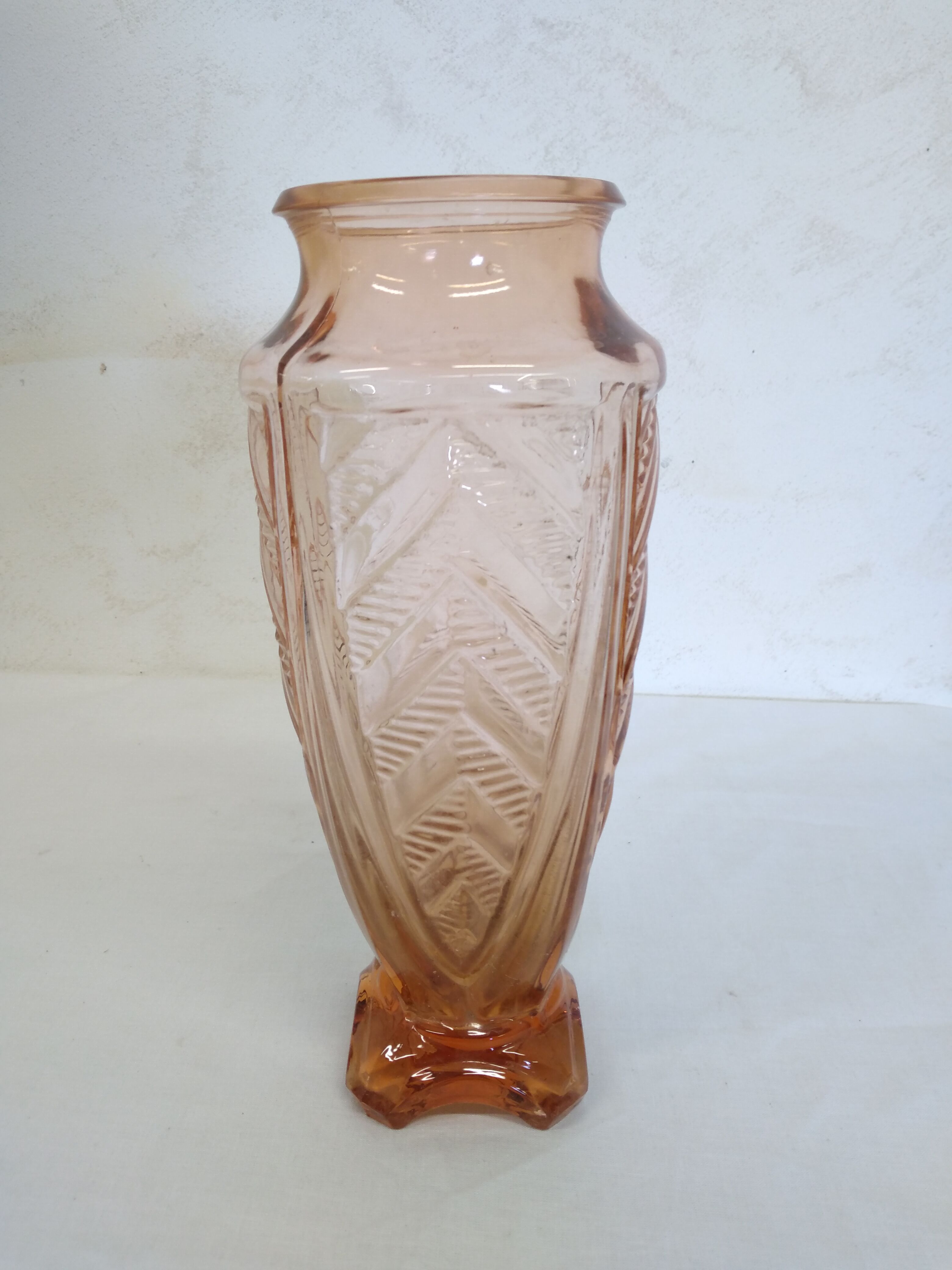 Art Deco pink blown glass vase