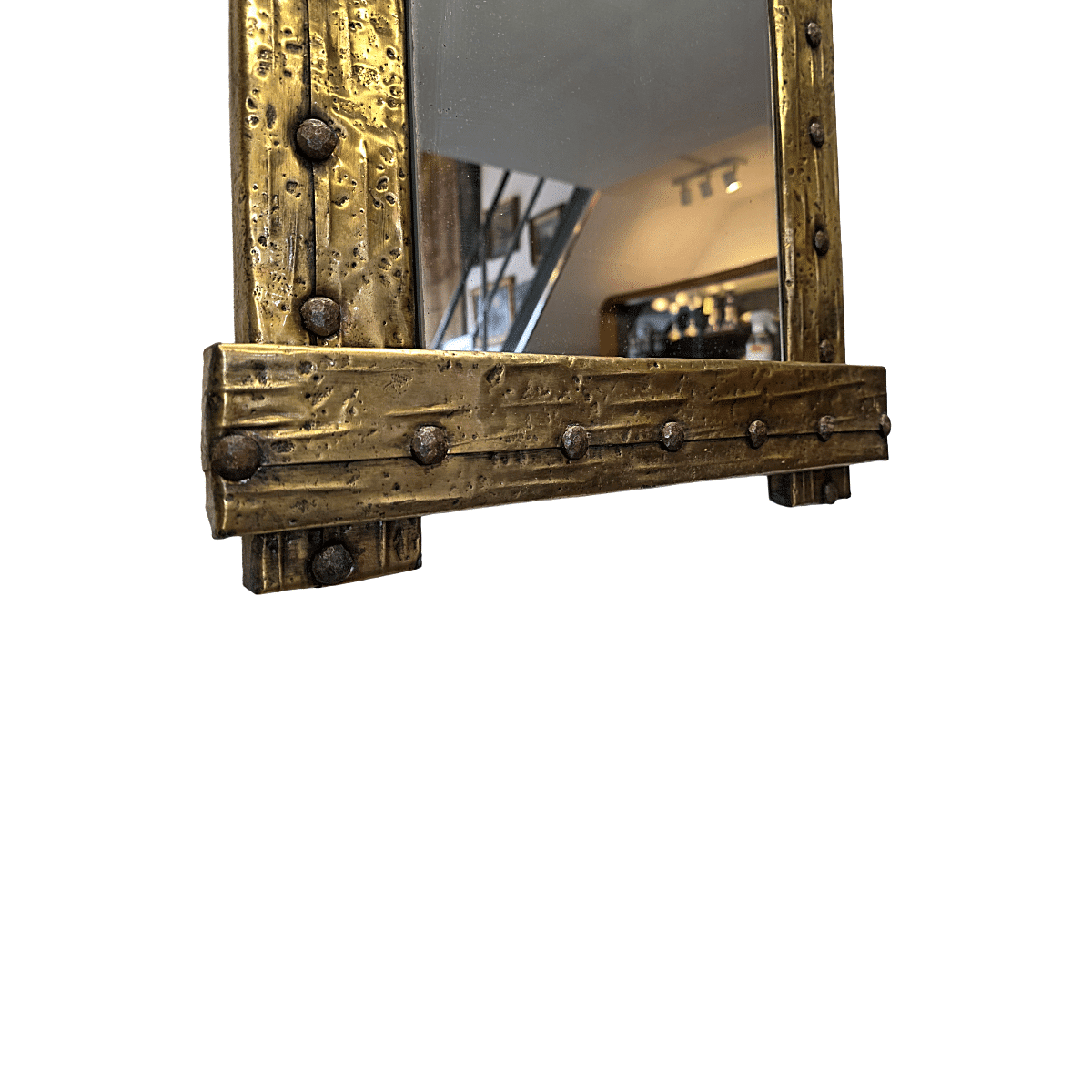 French Brutalist Mirror With Brass frame, 1950/60s