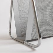 Vintage argent chrome-plated metal magazine rack by Mascagni – perforated, space-age design, Italy 1970s