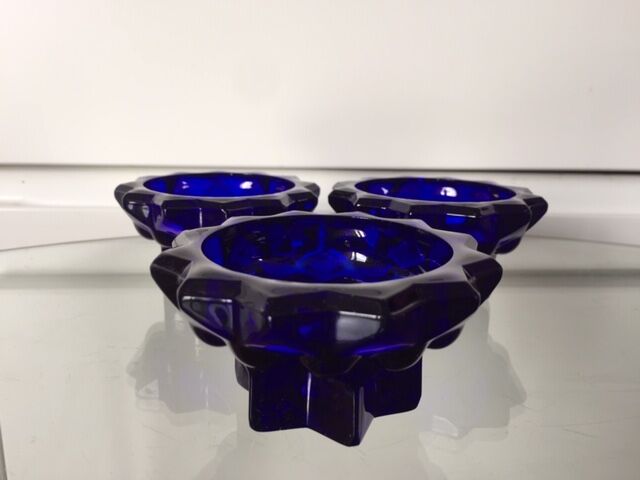 Old reims glass candlesticks cobalt blue