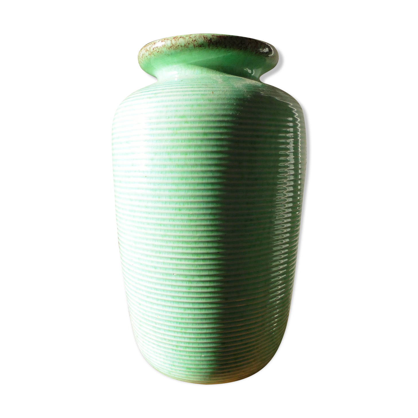Enamelled earthenware vase with striated pattern