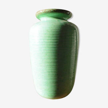 Enamelled earthenware vase with striated pattern