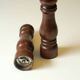 1970s salt and pepper shaker made of wood and metal - set of 2, complete usuable, vintage