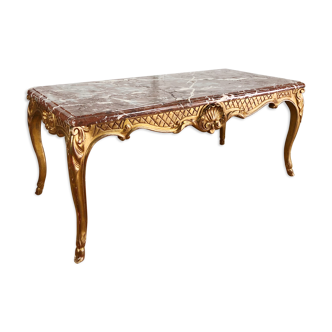 Low table of Style Louis XV gold wooden / marble top