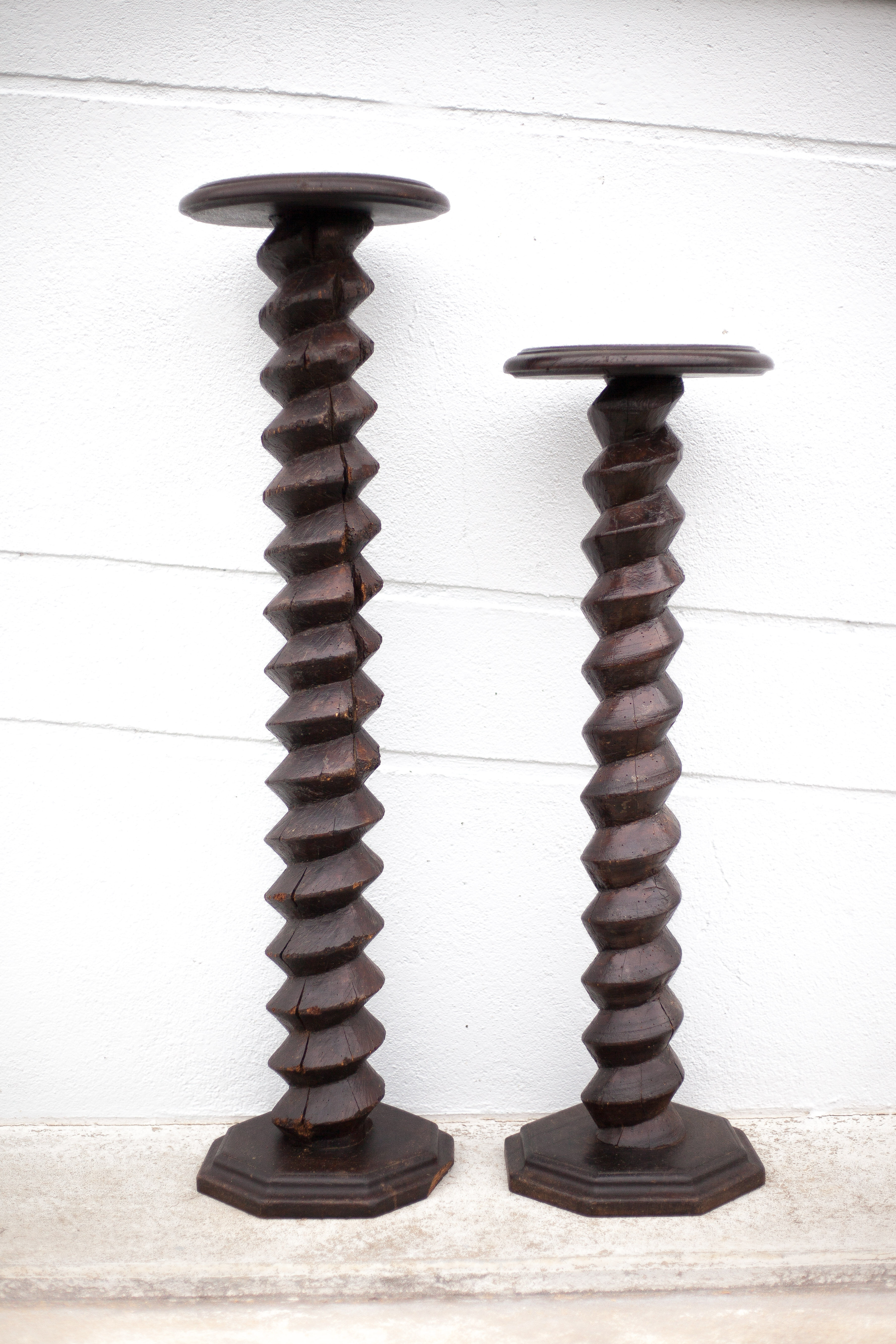 Pair of old wooden harness press screws