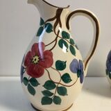 Pair of pitcher vases with spout handle deco numbered flower