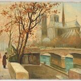 Oil on canvas View of Notre Dame
