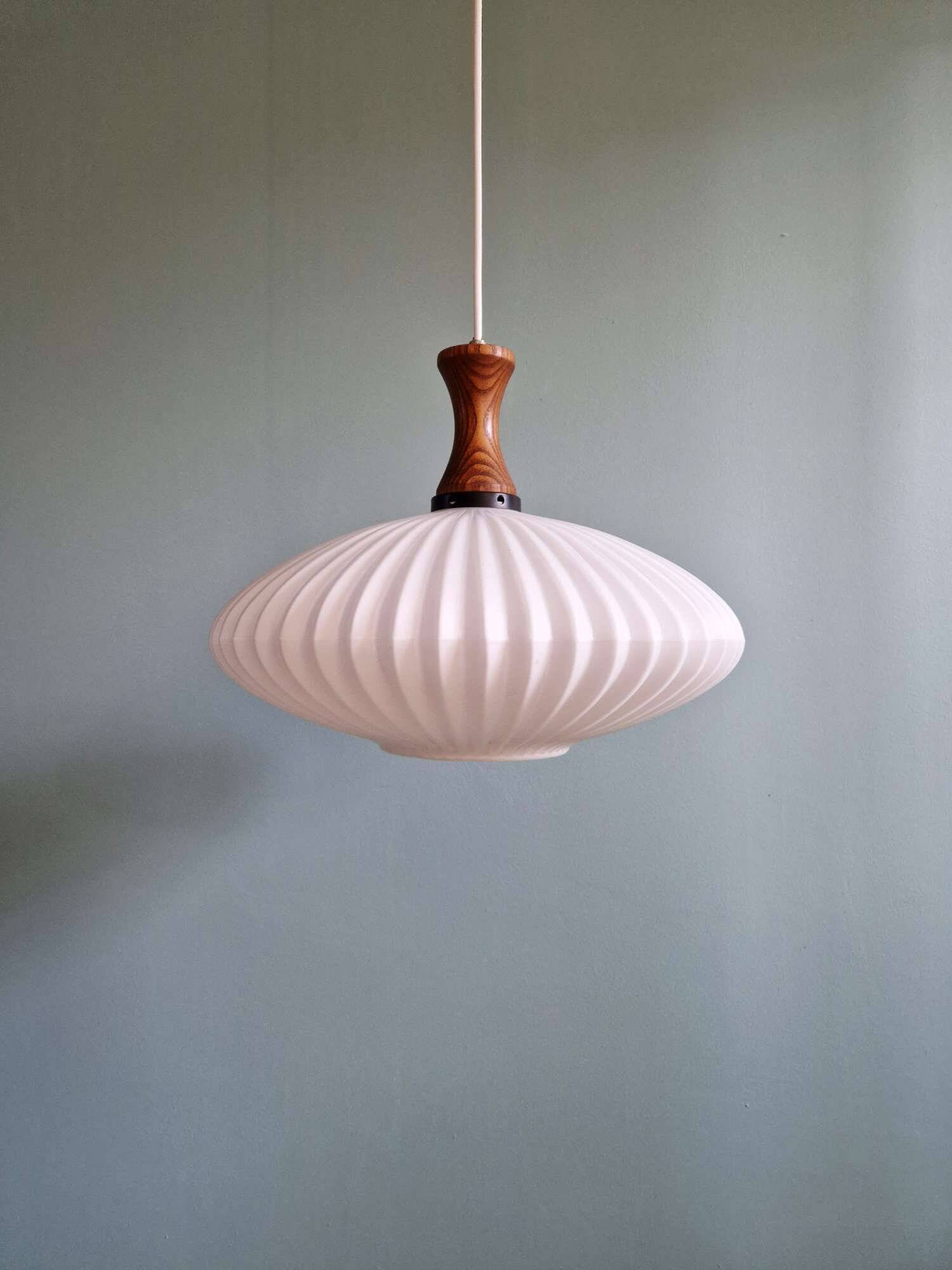 Teak and pleated white opaline suspension, Massive, 1960
