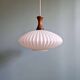 Teak and pleated white opaline suspension, Massive, 1960