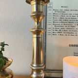 Large chiseled brass candle holder h23 cm