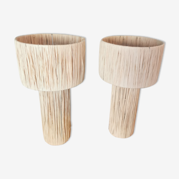 Pair of raffia lamps