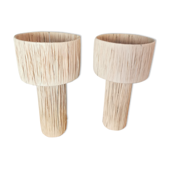 Pair of raffia lamps