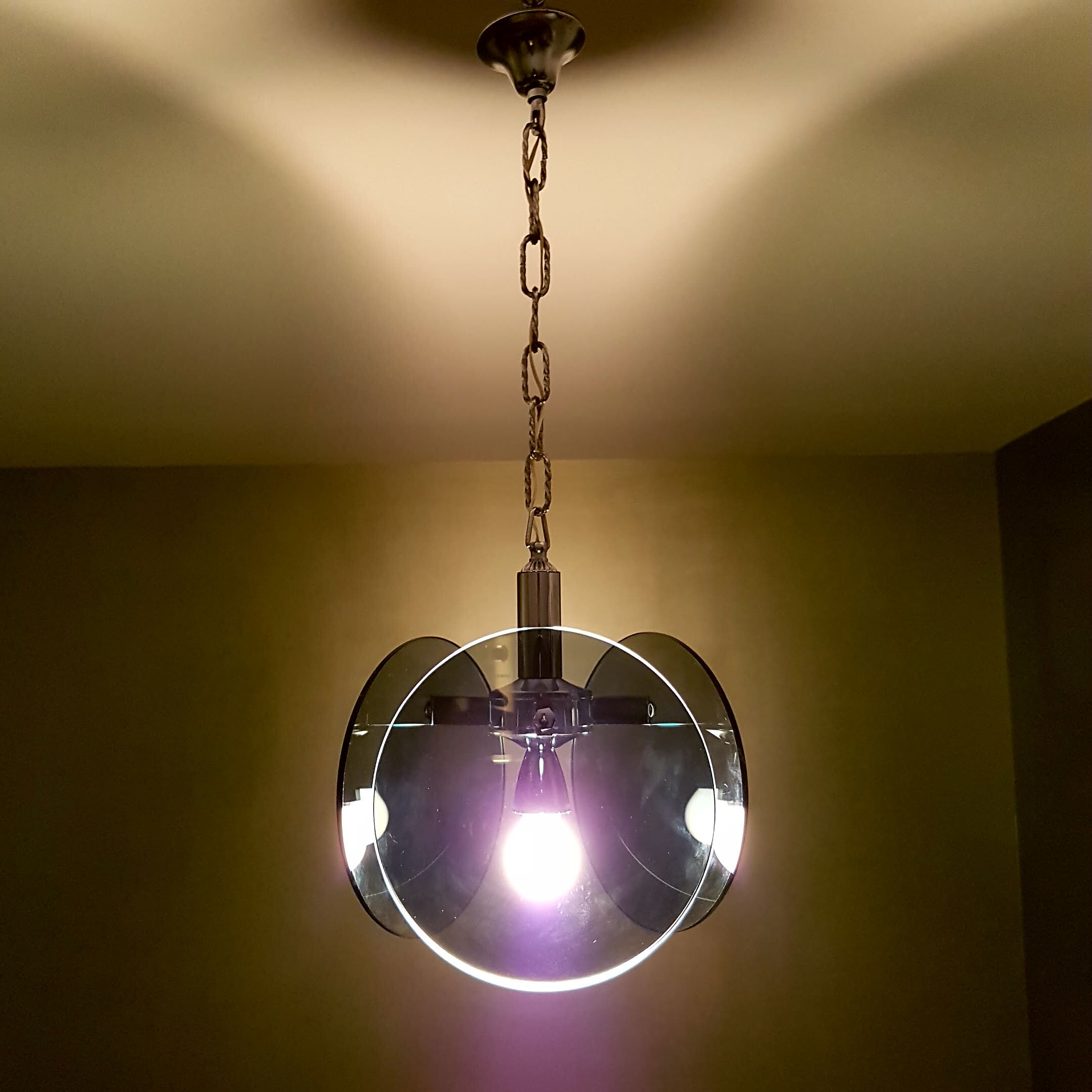 Metal chrome and smoked glass chandelier