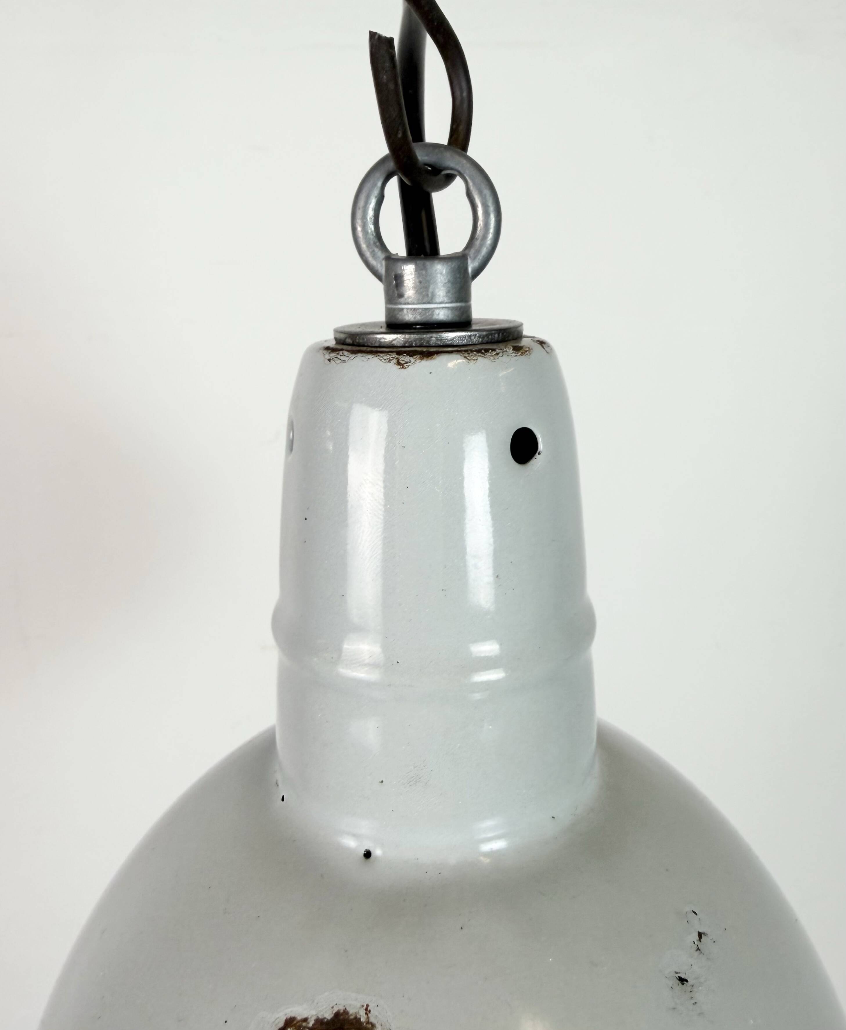 Industrial Grey Enamel Factory Pendant Lamp, 1960s