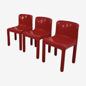 Lot de 3 chaises rouges modèle 4875 par Carlo Bartoli pour Kartell, 1970
