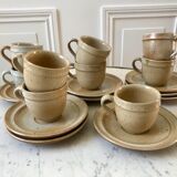 set of 10 cups and sub-cups in stoneware of the Marais handcrafted signed 70s