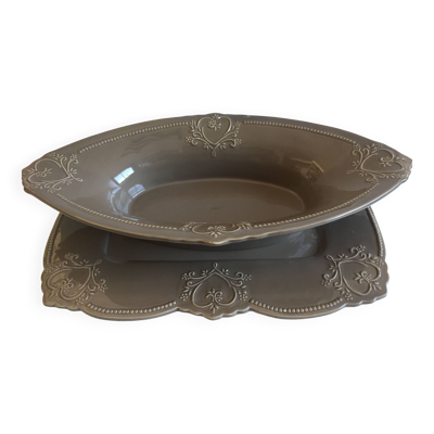 Service Art de Table Table Design Viande ou Légumier Porcelaine Marron Givré