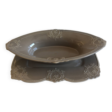 Tableware Service Table Design Meat or Vegetable Frosted Brown Porcelain