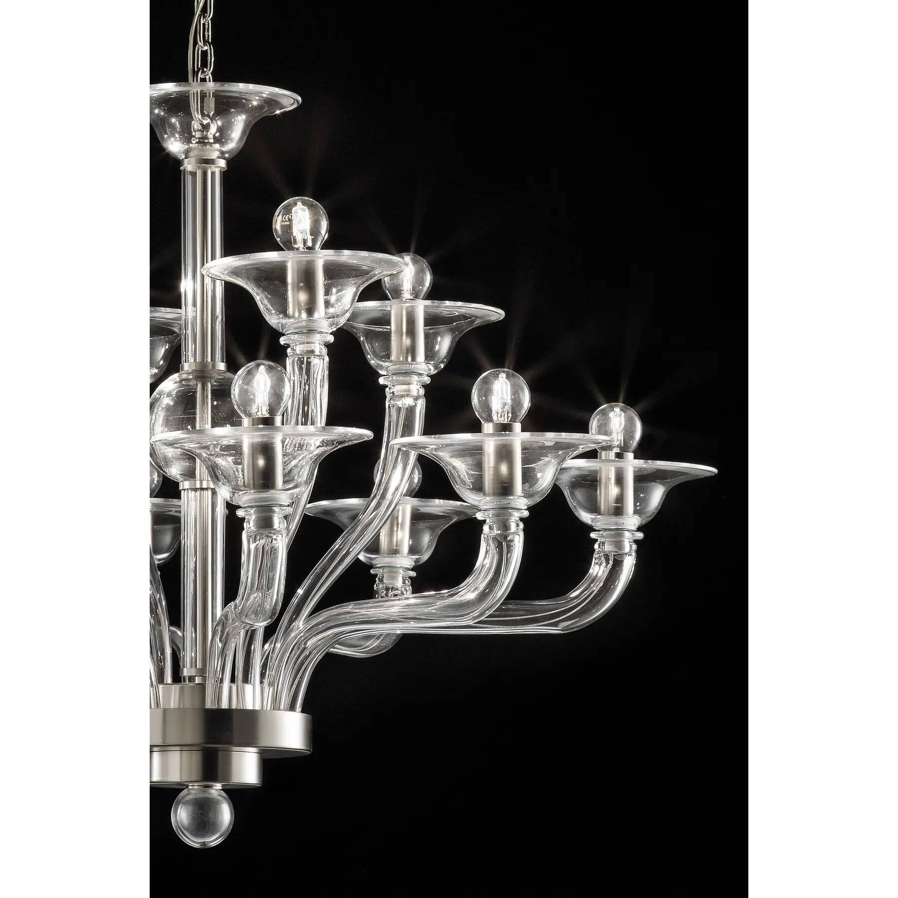 Modern Transparent Linear Murano Glass Chandelier