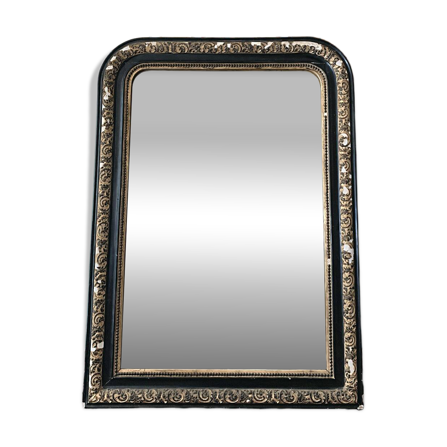 Antique mirror Napoleon III 19th century black and gold original glass signed Al