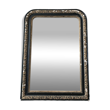 Miroir ancien Napoléon III 19ème siècle noir et or glace d'origine signé Al