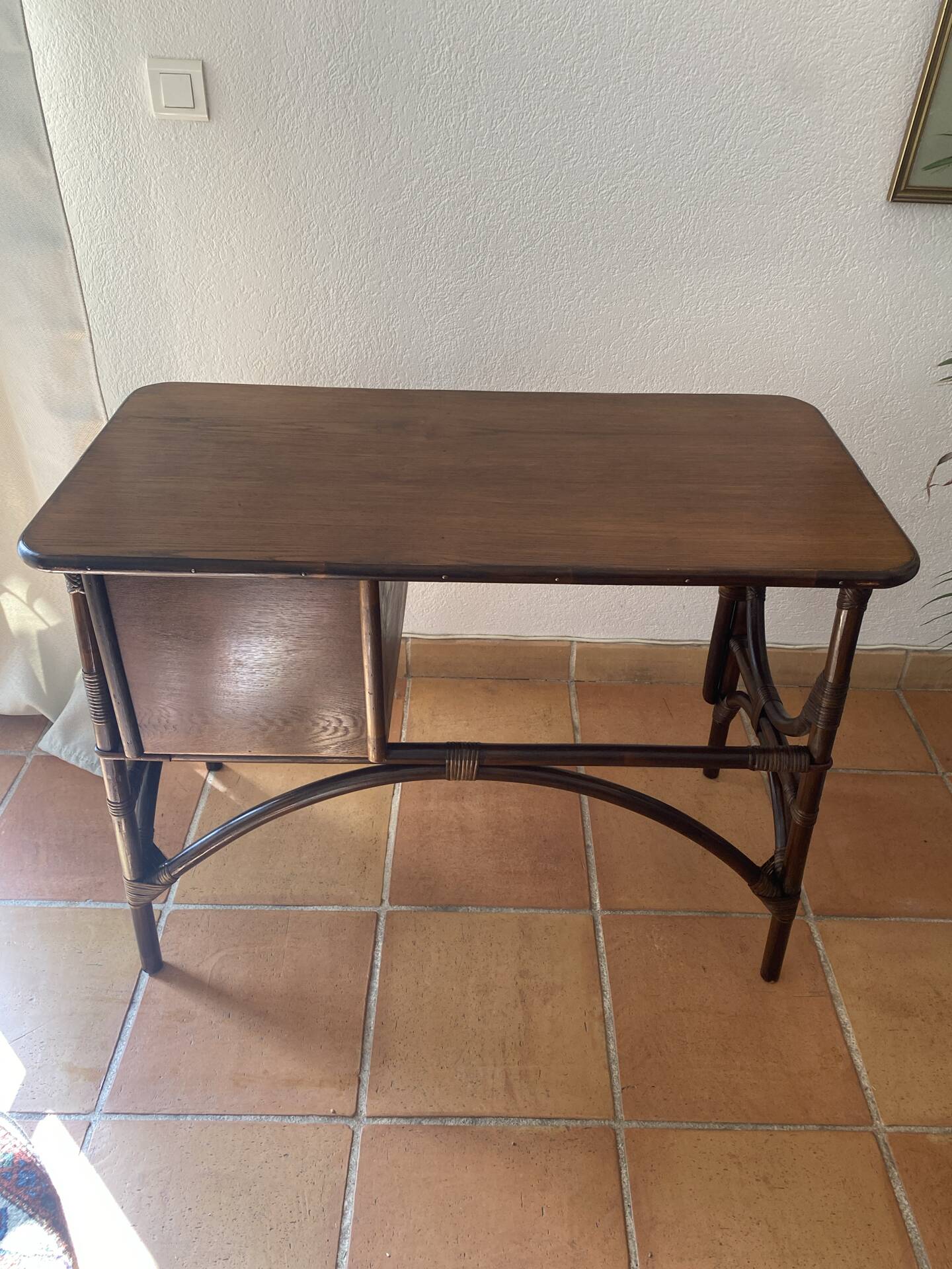 Rattan desk with three drawers