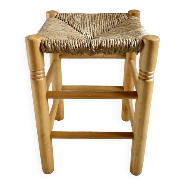 Tabouret en bois clair et assise paillée — Beyit