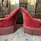 Pair of red velvet toad armchairs