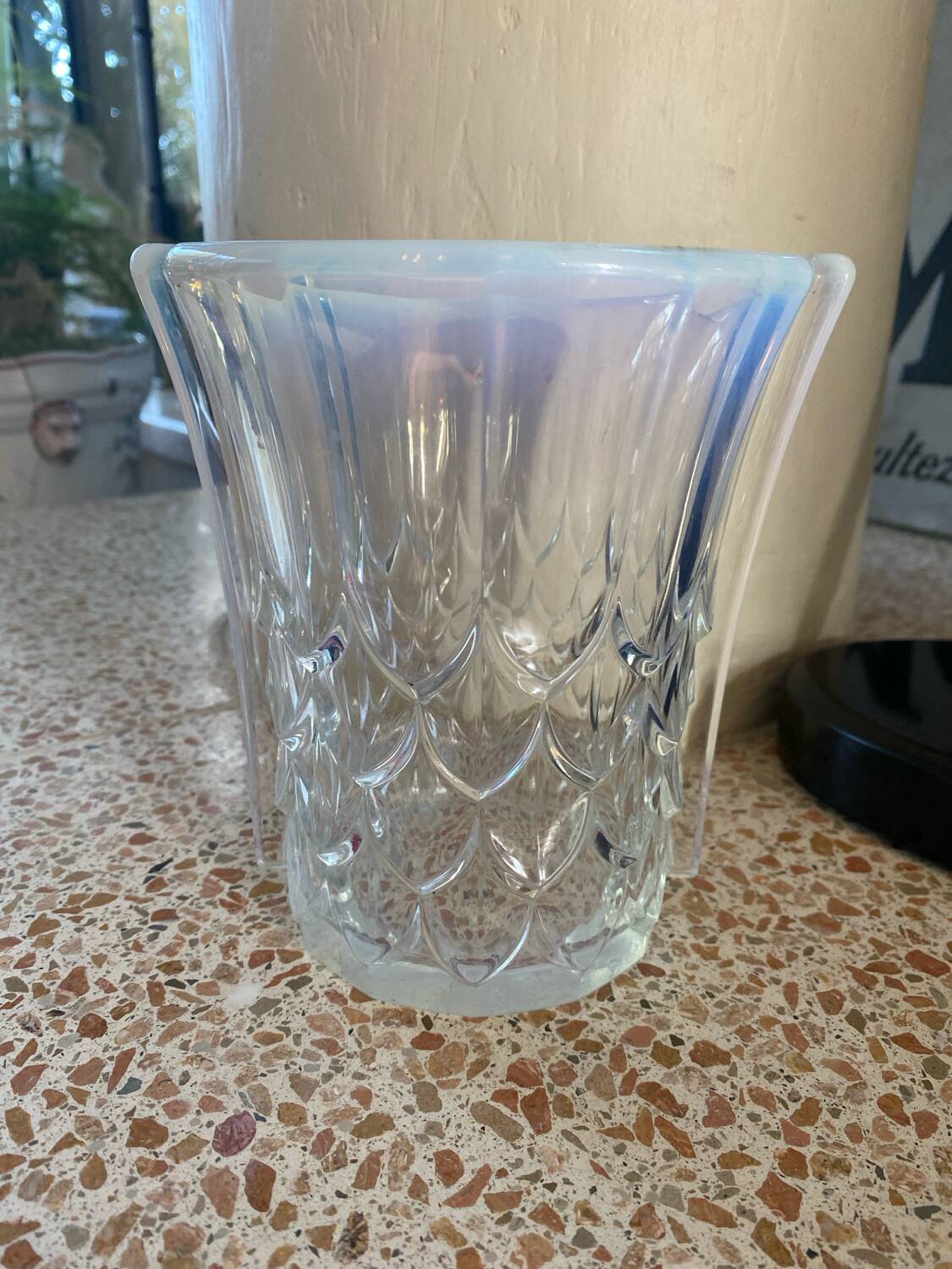 Blue iridescent glass vase