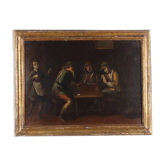 Peinture ancienne « Joueurs de cartes » huile sur toile Italie XVIIIe siècle