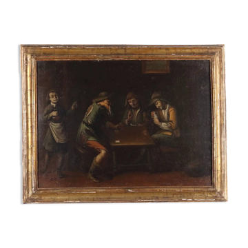 Ancient painting "Card Players" oil on canvas Italy 18th century