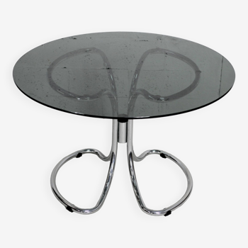 Table style Gastone Rinaldi, Italy, circa 1970. Chromed steel and smoked glass slab.