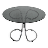 Table style Gastone Rinaldi, Italy, circa 1970. Chromed steel and smoked glass slab.