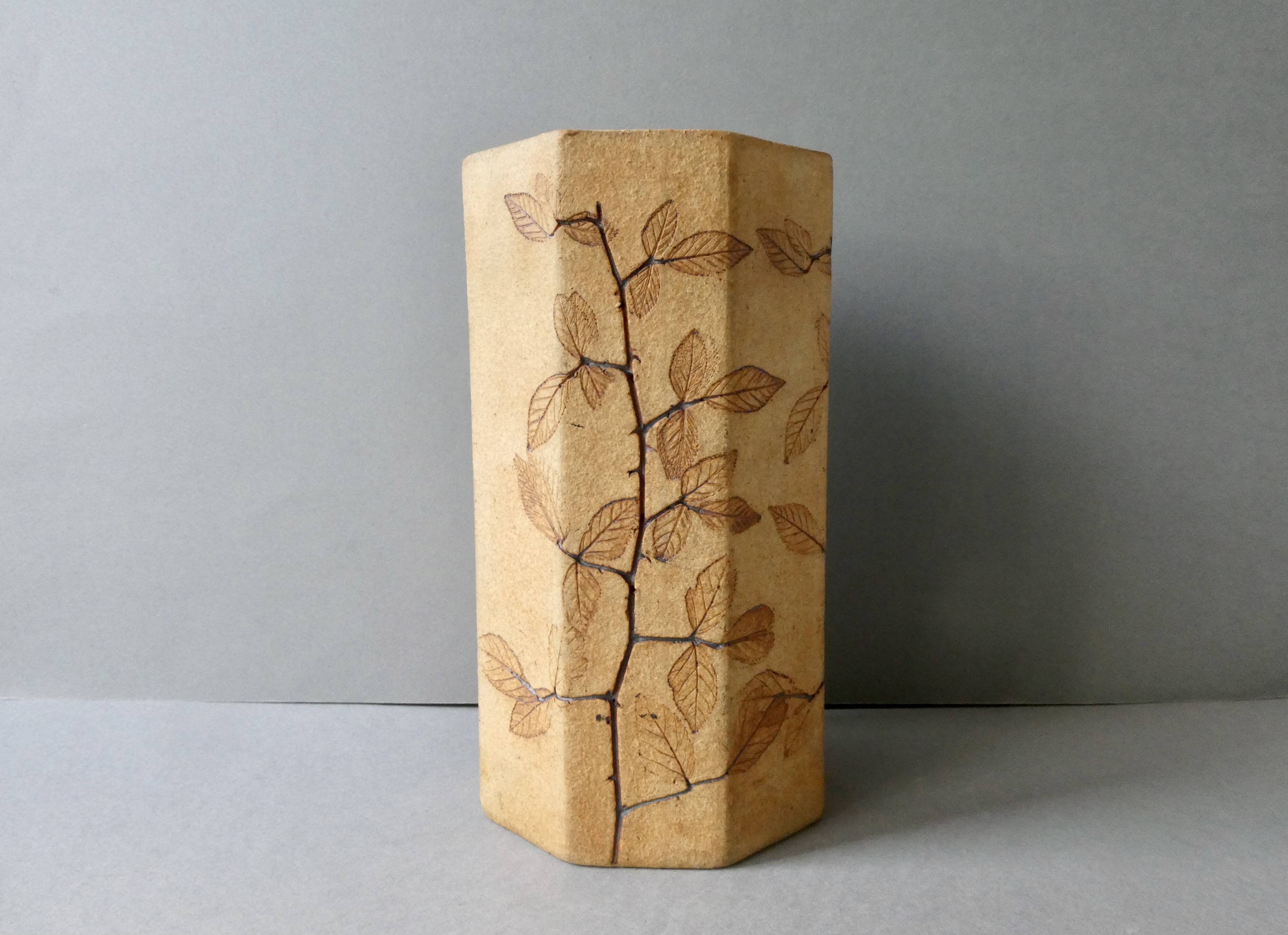 Octagonal vase by Raymonde Leduc, herbarium decoration, circa 1970