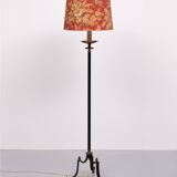 lampadaire français tripode vert et laiton années 1950