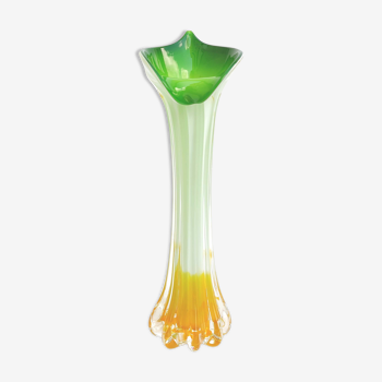Soliflore vase in blown glass shape green and orange flower