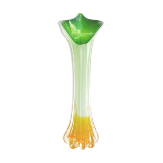 Soliflore vase in blown glass shape green and orange flower