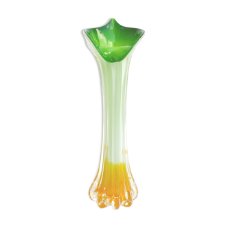 Vase soliflore en verre soufflé forme fleur vert et orange