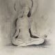 Painting signed charcoal woman buddha zen attitude