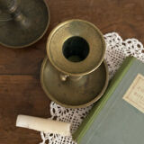 Gold-plated brass push-button candle holder