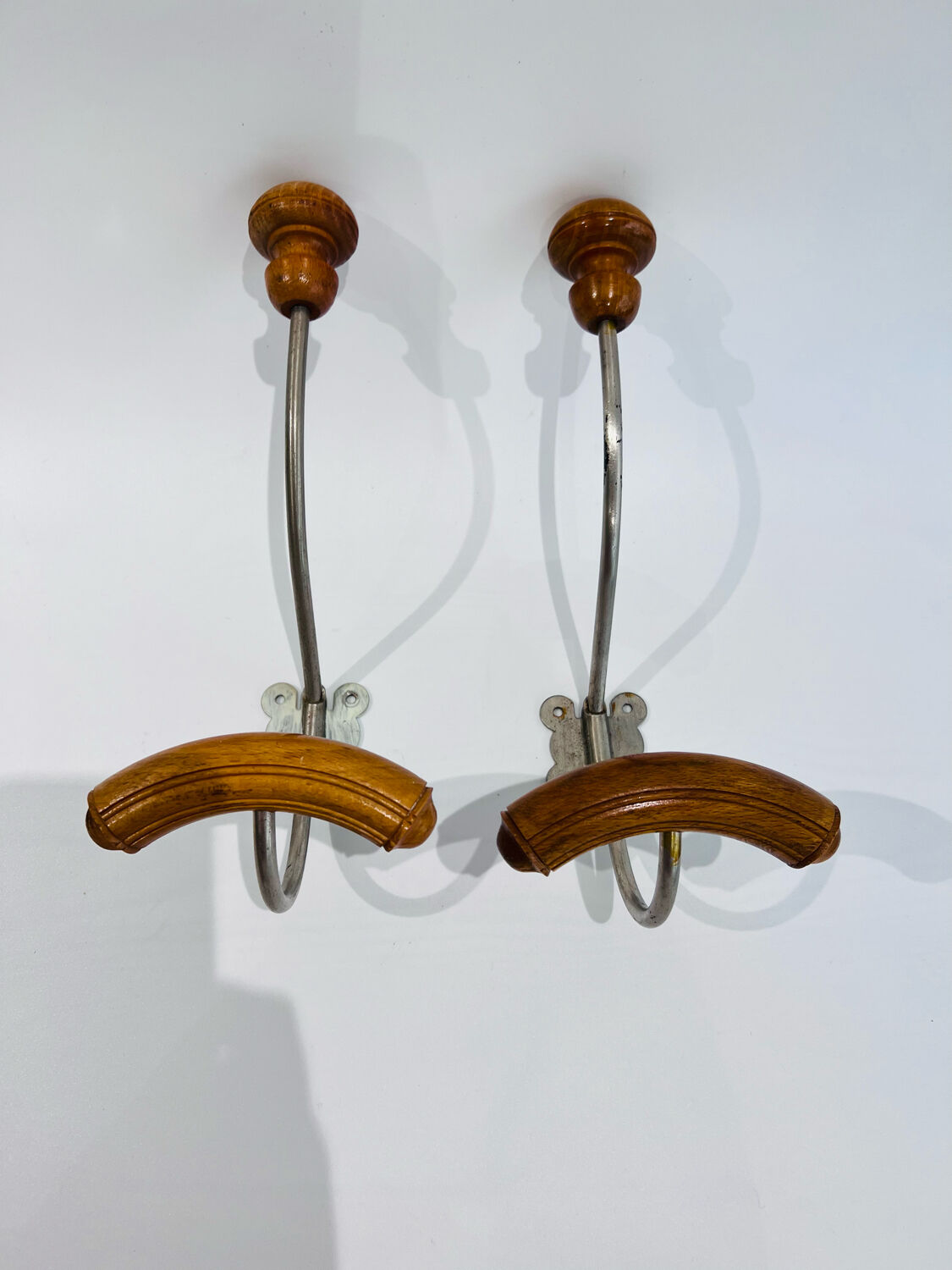 Pair of vintage hooks wood and metal