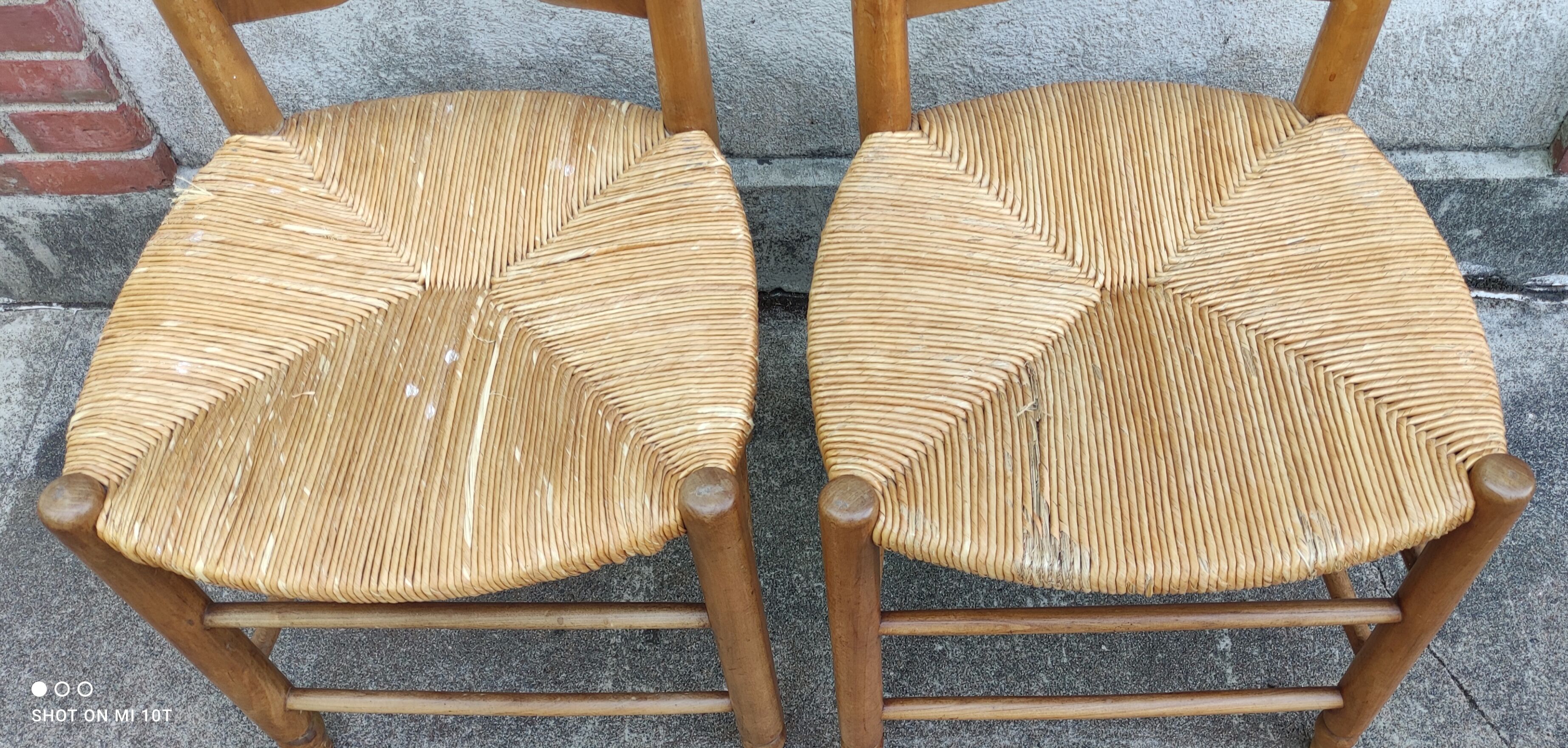 Paire de chaises paillées vintage en merisier