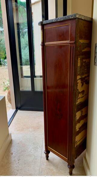 Louis XVI period secretary, in mahogany and Sainte Anne marble, 18th century