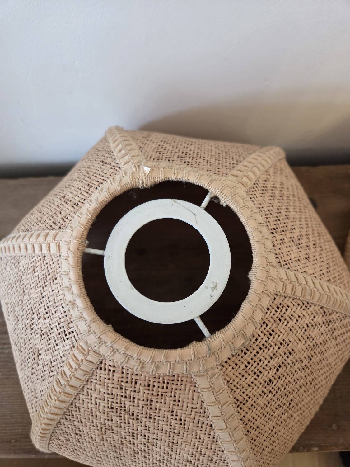 Pair of vintage rattan lampshades