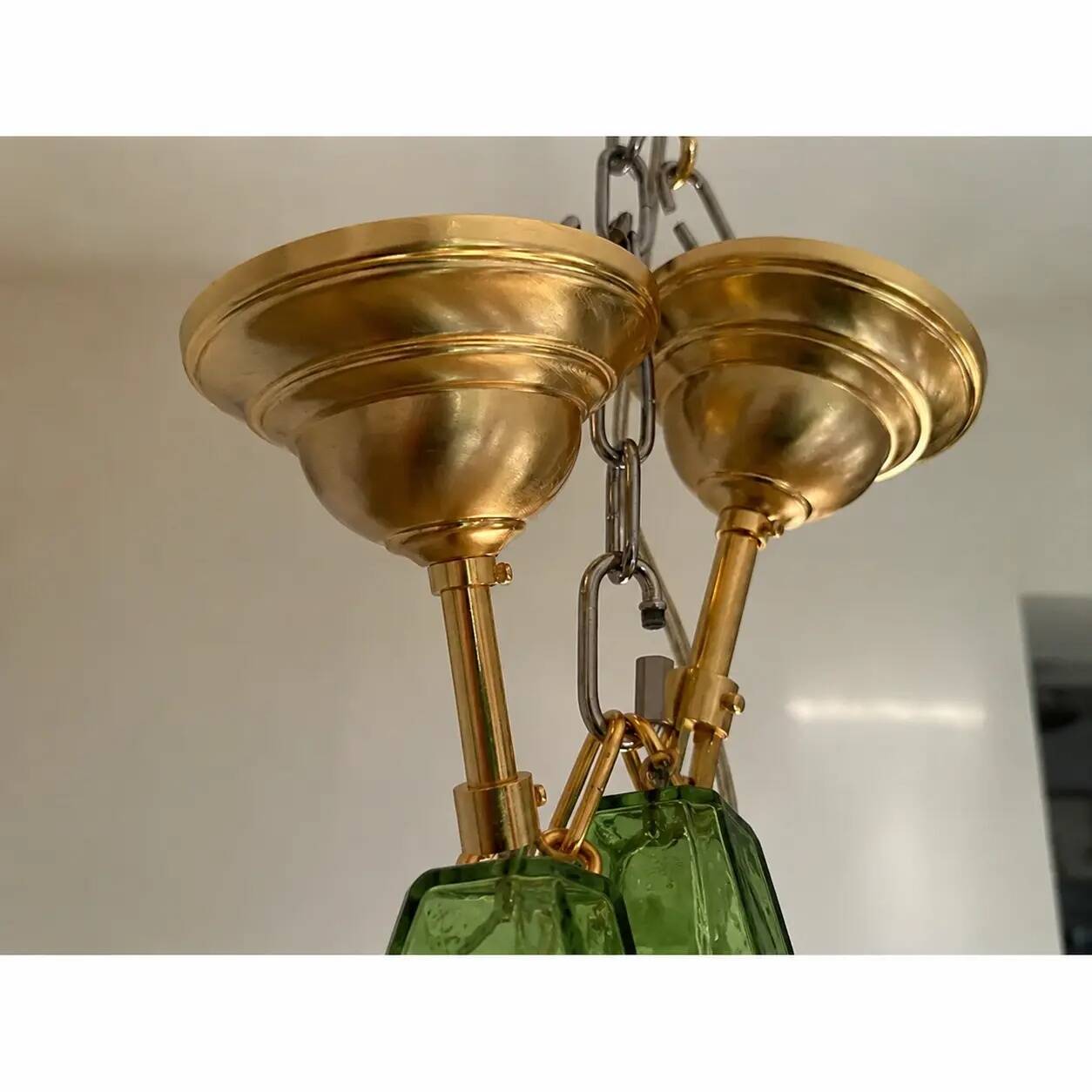 Contemporary Light and Dark Green “Poliedri” Murano Glass Chandelier by Sim