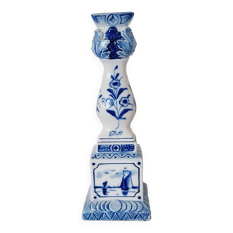 Bougeoir en porcelaine hollandaise de Delft avec engobe et peint à la main