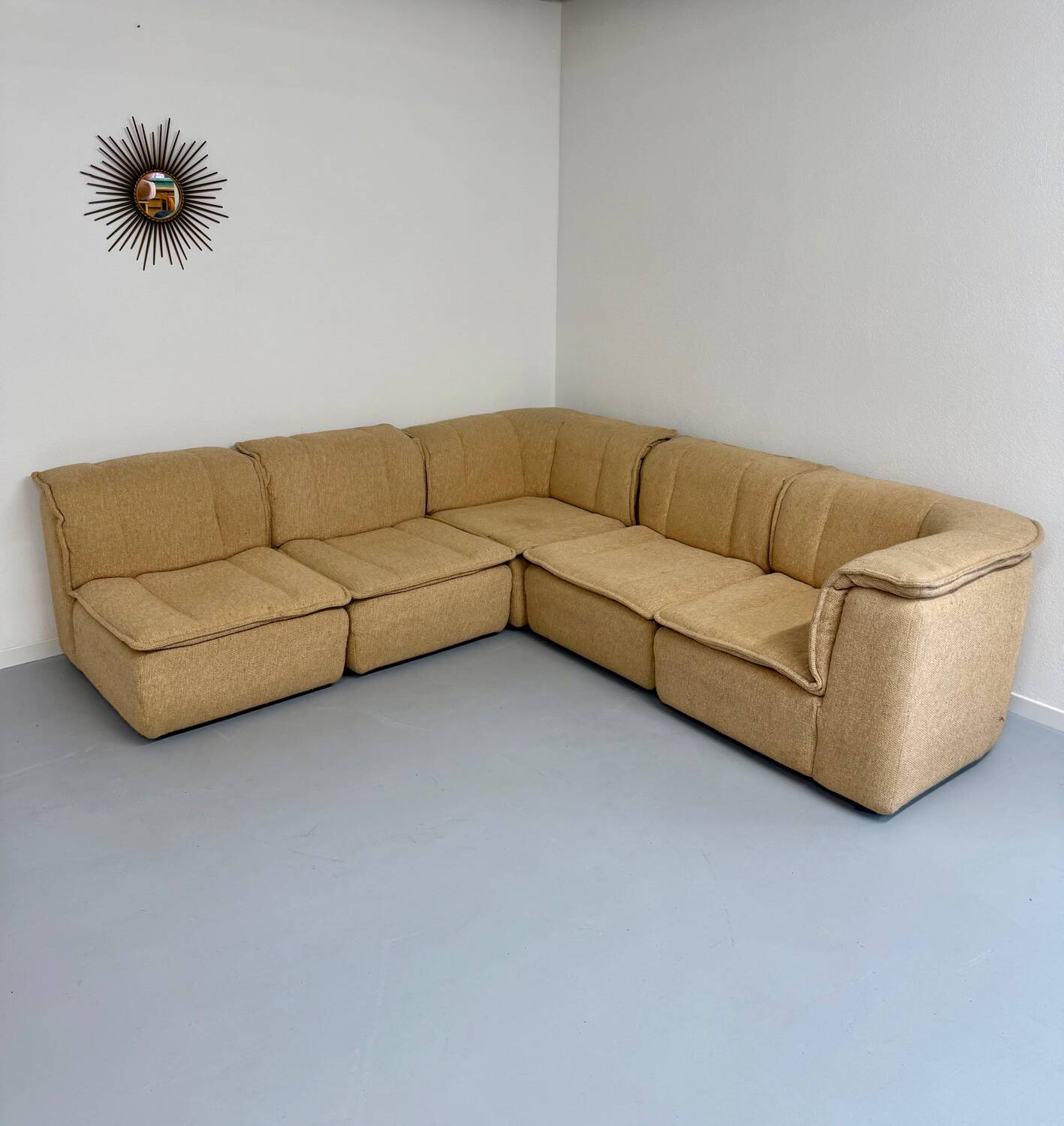 Modular sofa in beige fabric, 70s, 5 elements