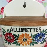 Ceramic matchbox and vintage antique wood dishes Creil Montereau HBCM