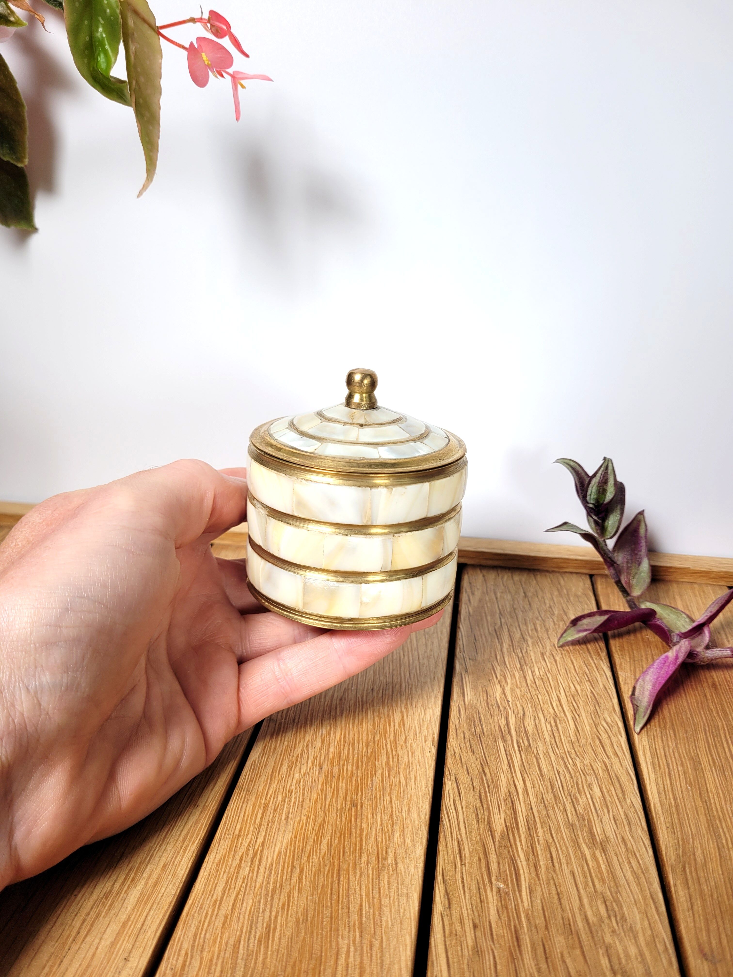 Box with brass lid & mother-of-pearl