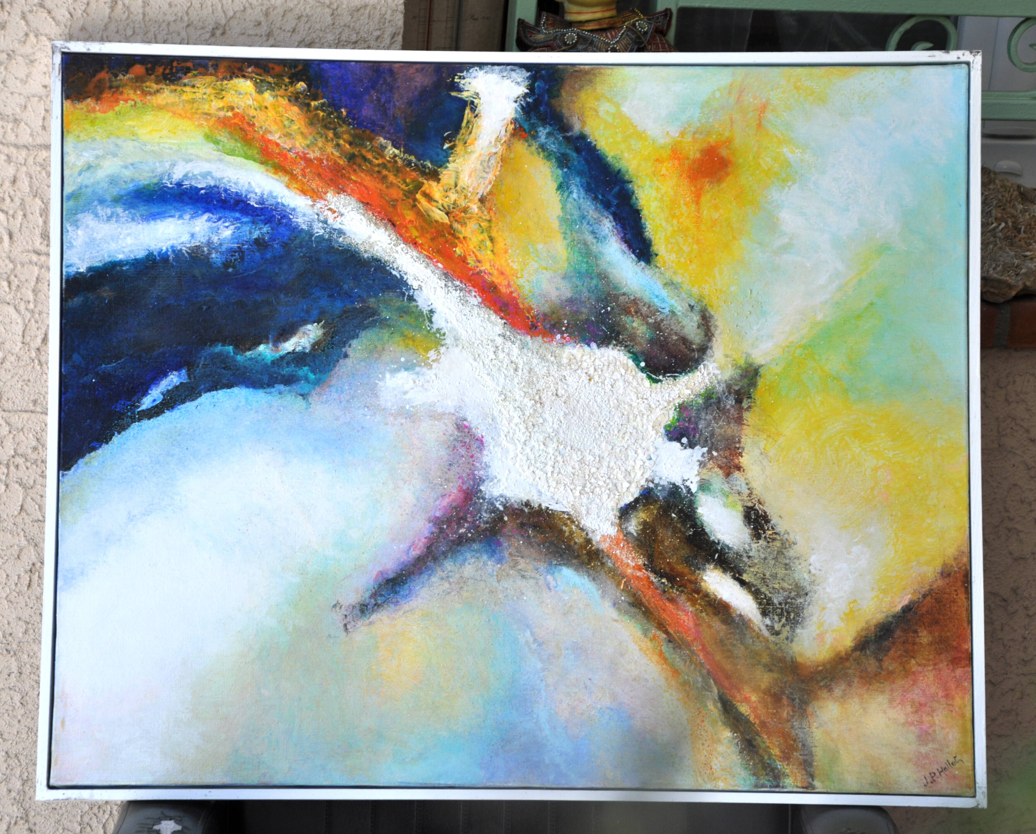 Abstract painting / acrylic, / 83 cm / 67 cm / signed JP Hallet